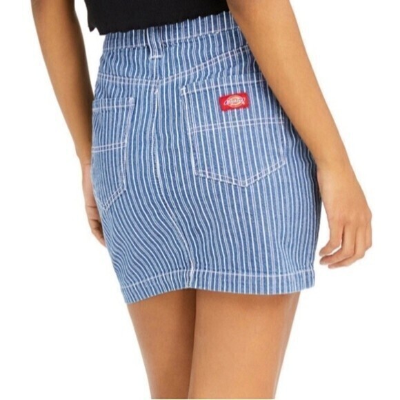Dickies Railroad Striped Denim Mini Skirt Blue White Button Fly 5/27 - Picture 3 of 10